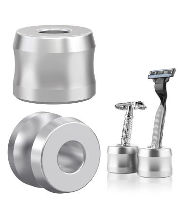 Linkidea 2 Pack Safety Razor Stand Opening Dia 0.7" (18.5mm) Aluminum Alloy Men's Shaving Stand for Bathroom Countertops Silver