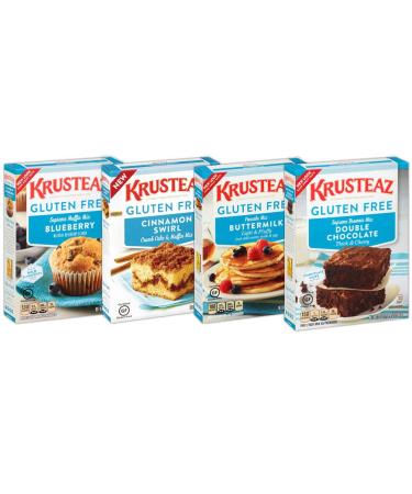 Krusteaz Gluten Free Mix Variety Pack: Blueberry Muffin, Cinnamon Crumb Cake, Double Chocolate Brownie and Pancake Mix (Bundle of 4)