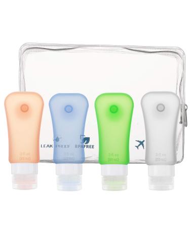 Moko travel bottles set 4 pieces of silicone lick -proof lick -density refillable travel bottles bpa free travel bottle for shampoo toilet items flushing care products 3.1 oz (89ml) Series 1