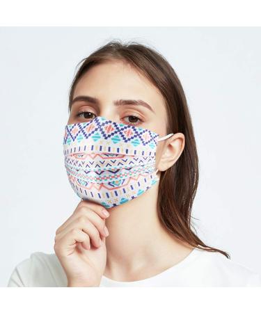 60 PCS Disposable Native American Tribal Symbol Fashion Face Mask - Aztec Navajo Geometric Patterns, 3-Ply, Individually Packed, Skin-Friendly & Breathable - Unisex Adults - Buy Online on SooperMarket.com