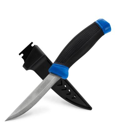 Pro Tackle fishing knife including plastic knife sheath with belt clip - universal knife with anti-slip handle