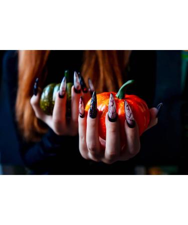 30 Pcs Halloween Press on Nails - Red Long Stiletto Fake Nails with Cat's Eye Design | Stick on Almond Style for Women | Perfect Holiday Nail Art - Buy Online on SooperMarket.com