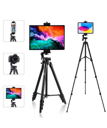 Tablet Tripod 53 inch iPad Tripod Aluminum Smartphone Tripod for iPhone iPad Pro Camera Mobile Phone Lightweight Travel Selfie Stand Tripod Black