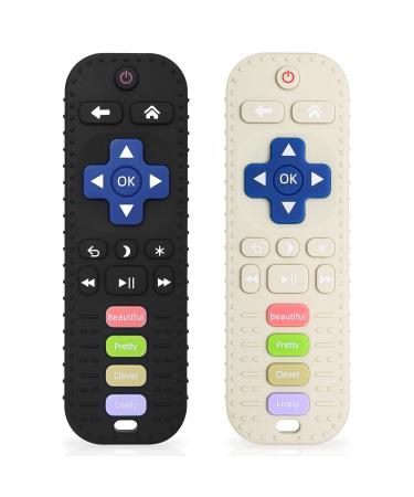 Bathing toy for 3 months baby silicone remote -controlled bite toy tooth aid toys for babies remote control bite rings made of silicone with soothes baby gums (2 -Set) black & white