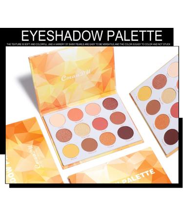 Yeweian Glitter Matte Orange Pink Eyeshadow Palette - 12 Colors Shimmer High Pigmented Makeup, Waterproof & Long-Lasting for Women - Buy Online on SooperMarket.com