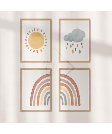 Happyarts A4 Poster Set - Hand-Painted Boho Sun Rainbow & Cloud Decor for Kids' Room | Perfect Baby Room Wall Art - Buy Online on SooperMarket.com