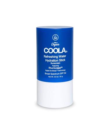 COOLA Organic Refreshing Water Stick Face Moisturizer with SPF 50  Dermatologist Tested Face Sunscreen with Plant-Derived BlueScreen Digital De-Stress Technology  0.8 Oz