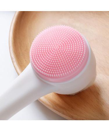 Gymqian Manual Facial Cleansing Brush - 2 in 1 Exfoliating Silicone Pad & Nylon Bristles for Cosmetic Removal - Pink, Non-Electric Dual Brush - Buy Online on SooperMarket.com