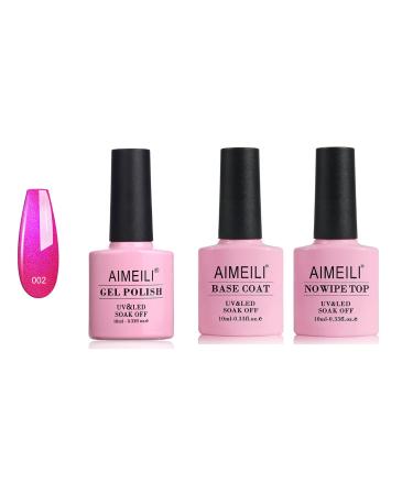 AIMEILI Gel Nail Polish No Wipe Top and Base Coat Set and Hot Pink Gel Nail Polish