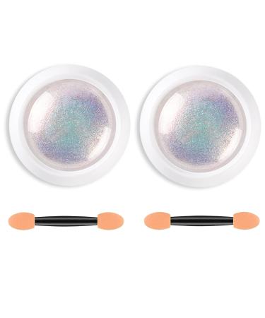 2Pcs Mermaid Neon Chrome Nail Powder for Nails Polish Pigment Chrome Powder Kit for Gel Nails Gradient Glitter Mermaid Pearl Aurora Nail Powder Nail Art Decoration with Nail Sponge Brush