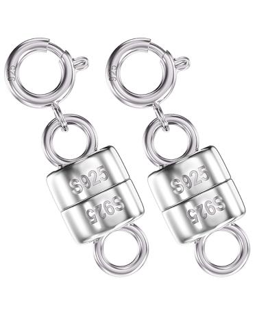 Qulltk 925 Sterling Silver Magnetic Necklace Clasps and Closures,Mini Bracelets Clasp Converter Gold and Silver Chain Extender for Jewelry Making Supplies 2Pcs Silver