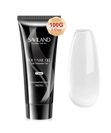 Saviland Poly Nail Gel Clear 100ML - Poly Extension Gel Crystal Clear Builder Nail Gel  Summer Color Hard Gel for Salon Effect Nail Extension  DIY Nail Art Design Poly Nail Gel Beginners-Friendly 1-Clear