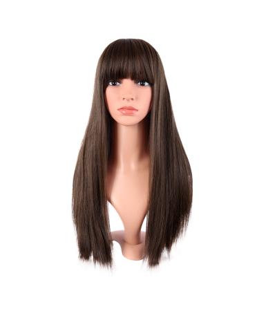 MapofBeauty 22 Inch/56 cm Long Straight Synthetic Hair Heat Resistant Party Cosplay Wig (Brown)