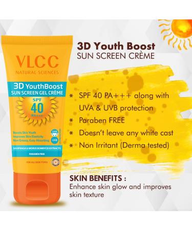 VLCC 3D Youth Boost SPF40 Sun Screen Gel Creme (100gm) - UV Protection for Youthful Skin - Buy Online on SooperMarket.com