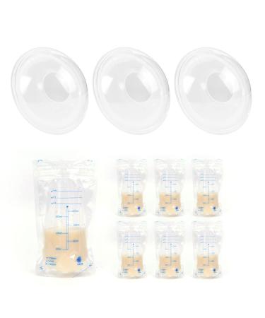 3-pack bra nipple protection spilled milk collectors for breastfeeding collecting and preserving breast milk and 6 milk storage bags