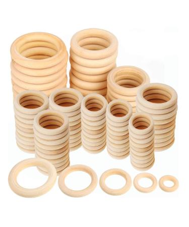 100 PCS 5 Sizes Natural Wood Rings  Unfinished Smooth Wooden Ring  Wood Circles forCraft  Ring Pendant and Connectors Jewelry Making (100pcs-5 Sizes)