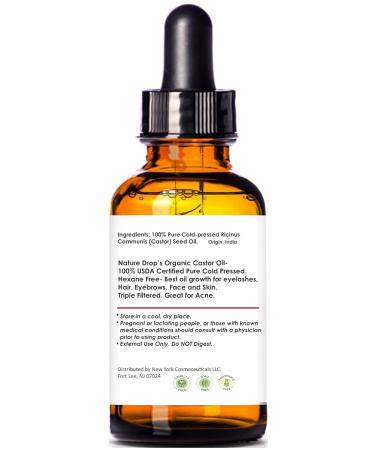 Nature Drops Organic Castor Oil - 100% Pure Cold Pressed USDA Certified for Hair Eyelashes & Skin | Triple Filtered & Hexane Free - Buy Online on SooperMarket.com