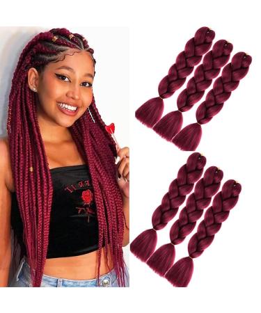 Shangxiu Kanecalon Braiding Hair 6Pcs Jumbo Braid Hair Kunsthaar Synthetic hair extension 24 " braids Box Braid Hair Kunsthaar Haar for Inclusive (wine red) Bug