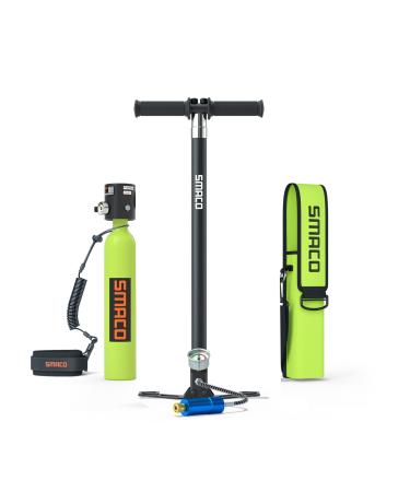 SMACO Scuba Tank, S300+ Portable Mini Dive Cylinder with 5-12 Diving Minutes Capability, Corrosion Resistant Material, with Constant Pressure Valve, Refillable Pony Bottle for Emergency Backup Package B-green