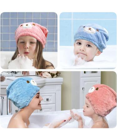 2PCS Cute Bear Hair Towel Wraps - Drying Caps for Women Girls & Kids | Hair Turban Bath Wraps - Buy Online on SooperMarket.com