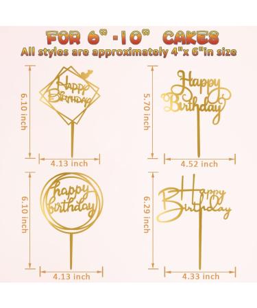 10-Pack Gold Acrylic Happy Birthday Cake Toppers - 4x6 inch - Birthday Cake Supplies - Buy Online on SooperMarket.com