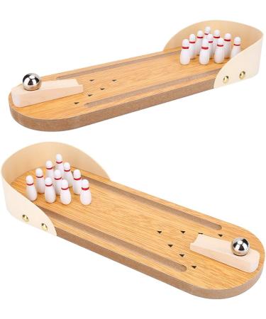 Mini Bowling Game Set - Tabletop Wooden Bowling Toy with 10 Pins and Metal Ball - Fun Home Bowling Alley for Adults & Kids - Buy Online on SooperMarket.com