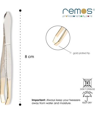 REMOS 8cm Tweezers with Cranked Straight & Gold Plated Tip - Precision Beauty Tool - Buy Online on SooperMarket.com