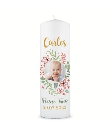 Gravure line printed candle - baby photo ore for baptism - Christian christening candle with your own photo - personalized with name date & image - High -quality stump pharmacles white 250/80 mm