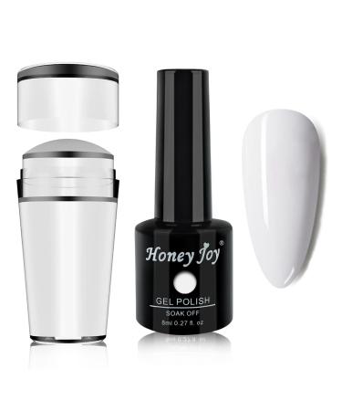 French Manicure Jelly Silicone Nail Stamper with 8 ml White Gel Polish Kit Set,Clear Transparent Soft Stamp and Scraper for Nail Art Template Plate Printer Tool,HJ-NAT074-Gel-Set-White NAT074-Gel-White-Set