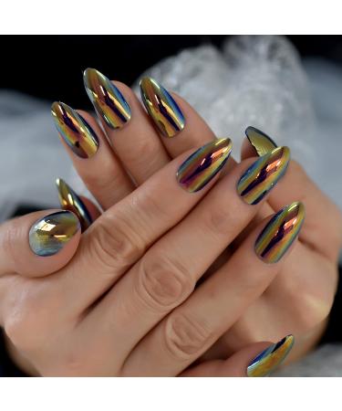 Punk Style Magic Gold Fake Nails - Long Metallic Mirror Almond Press On False Nails - Reusable DIY Nails Art Tips - iMABC L6301 - Buy Online on SooperMarket.com