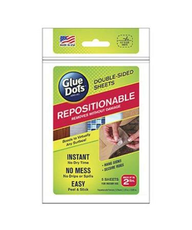 Glue Dots Repositionable Adhesive Sheets  Double Sided  Temporary Bond  5 Sheets (37010)  clear 5 Sheets Repositionable