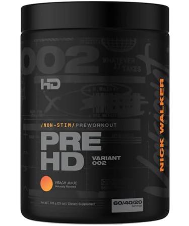 HD MUSCLE PreHD Variant 002 Non-Stim Pre Workout Powder | Nick Walker Signature Series | Stimulant Free PreWorkout | Caffeine-Free L-Citrulline Creapure Creatine Beta Alanine | 60 Servings (Peach Juice)