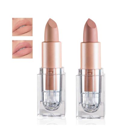 AWCCXMYM Nude Lipstick Matte Lip Gloss Natural Lightweight Translucent Glossy Long Lasting Waterproof Non Stick Cup Up To 24 Hour Lip Stain Set For Charming Finish #607 White Peach + #609 Flesh Pink 607#White Peach + 609#Flesh Pink