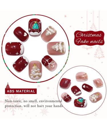Christmas False Nails Set - Red Nude Snowflakes Xmas Press On Nails for Women (24pcs) - Buy Online on SooperMarket.com