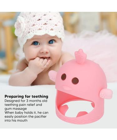 Silicone Chick Shape Baby Teether with 2 Teether Stems - Cherry Powder Color - Daytime and Nighttime Teething Relief - Cute and Safe Chew Toy - Buy Online on SooperMarket.com