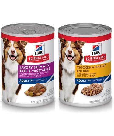 Hill's Science Diet Senior 7+ Canned Dog Food: Savory Stew with Beef & Vegetables + Chicken & Barley Entr e (12 Packs Each)