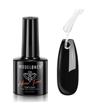 Modelones Hema-Free Gel Top Coat No Wipe Top Coat Gel Nail Polish Glossy Shine Long Lasting for Gel Polish Nails Protect Soak Off Home Salon Manicure U V/LED Needed