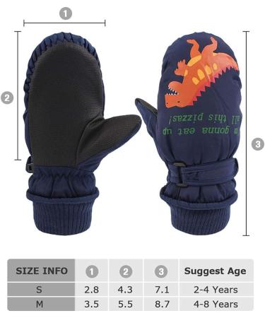 XIAOHAWANG Kids Ski Gloves - Waterproof Dino Mittens for Boys & Girls 2-8 Years - Navy Blue (2-4 Years) - Buy Online on SooperMarket.com