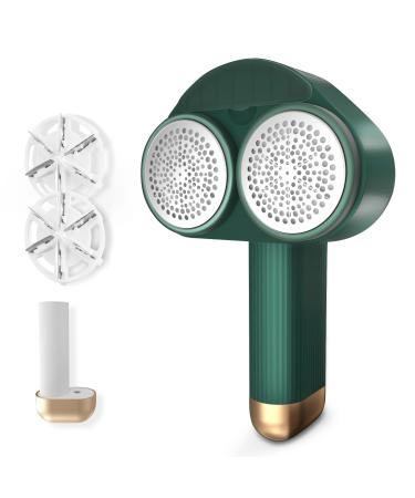 Fabric Shaver ailyfu Rechargeable Lint Remover Dual-Head Sweater Shaver Lint Shaver with 6-Leaf Blades Effectively and Quickly Remove Fuzz for Clothes Couch Blanket Curtain Bedding and Furniture Green