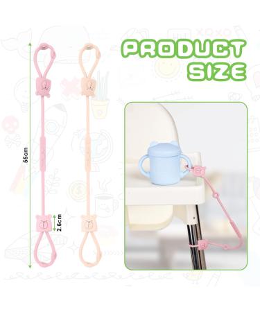 Vicloon Silicone Toy Clip 2Pcs - Food Grade Pacifier & Sippy Cup Straps | Adjustable Stroller & Baby Toy Anti-Drop Chain - Bear-Pink/Apricot - Buy Online on SooperMarket.com
