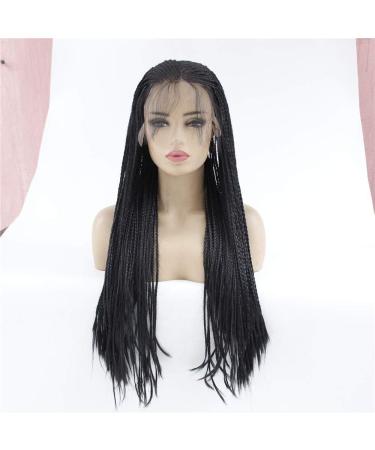 wig Black three-small braid wig high-temperature silk large size front lace chemical fiber wig headgear