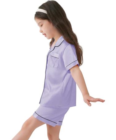 SWOMOG Kids Silk Pyjamas - Short Sleeve Satin PJs Set for Girls & Boys | Lavender | Ages 8-9 Years - Buy Online on SooperMarket.com
