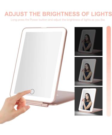 LED Foldable Travel Makeup Mirror - 5x7 inches, 3 Color Light Modes, USB Rechargeable - Rose Gold - Buy Online on SooperMarket.com