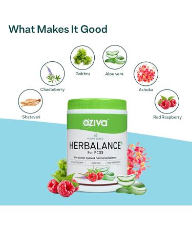 OZiva HerBalance for PCOS (Chasteberry Shatavari Red Raspberry Ashoka) - Hormonal Balance 250g (Pack of 1) - Buy Online on SooperMarket.com