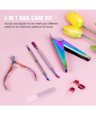 5 in 1 Acrylic Nail Clipper Kit with Glass File & Cuticle Tools - Christmas Gift Set - Professional Manicure Pedicure Tools - Colorful Design - Buy Online on SooperMarket.com