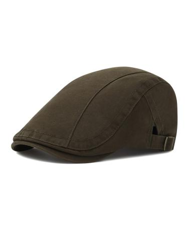 VOBOOM Men Cotton Newsboy Beret Hat Duckbill Buckle Cabbie Cap Cotton-army Green