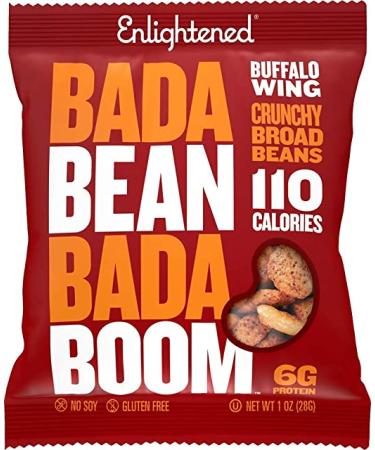 Enlightened Bada Bean Bada Boom - Plant-Based Protein Gluten Free Vegan Crunchy Roasted Broad (Fava) Bean Snacks 100 Calories per Serving Buffalo Wing 1 oz 24 Pack