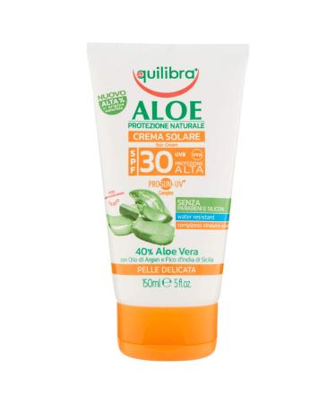 Equilibra solari aloe sunscreen SPF 30 cream with aloe vera almond milk carrot oil and vitamin E protects against burns for healthy browning water resistant 150 ml 150 ml (1 Pack) SPF 30