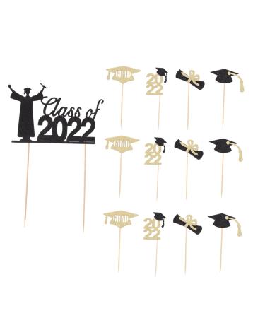 MAGICLULU 13pcs Graduation Season Cake Insert Cardstock Topper Graduate Dessert Toppers Graduation Baking Topper 2022 Cupcake Topper Congrats Desserts Inserts Toothpick Glitter Paper Food