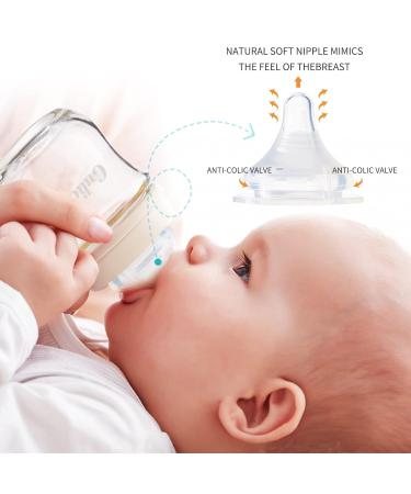 Gulicola Natural Glass Baby Bottle 5oz 2-Pack Medium Flow Anti-Colic for Breastfed Babies 3 Months+ - Grey White - Buy Online on SooperMarket.com